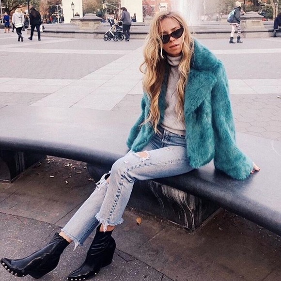 Unreal Fur Jackets & Blazers - Unreal Fur Faux Fur Jacket Blue/Grey - Small